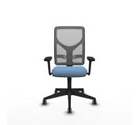 Chaise Motilla Synchro 3 positions tissu Bleu ciel Maille Gris Base pyramidale noire Accoudoir 3D Sans appui-tête Roulettes 65mm pour moquette