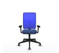 Chaise Motilla Synchro 3 positions tissu Bleu foncé Maille Bleu Base pyramidale noire Accoudoir 3D Sans appui-tête Roulettes 65mm pour moquette
