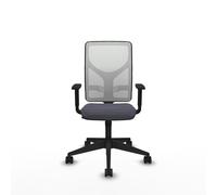 Chaise Motilla Synchro 3 positions tissu Gris foncé Maille Blanc Base pyramidale noire Accoudoir 1D Sans appui-tête Roulettes 65mm nylon