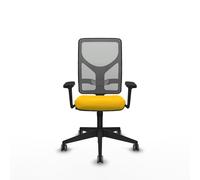Chaise Motilla Synchro 3 positions tissu Jaune Maille Gris Base pyramidale noire Accoudoir 3D Sans appui-tête Roulettes 65mm pour moquette