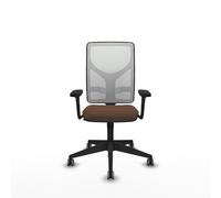 Chaise Motilla Synchro 3 positions tissu Marron foncé Maille Blanc Base pyramidale noire Accoudoir 3D Sans appui-tête Roulettes 65mm pour moquette