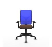 Chaise Motilla Synchro 3 positions tissu Marron foncé Maille Bleu Base pyramidale noire Accoudoir 3D Sans appui-tête Roulettes 65mm pour moquette