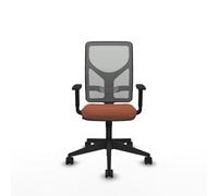 Chaise Motilla Synchro 3 positions tissu Marron Maille Gris Base pyramidale noire Accoudoir 1D Sans appui-tête Roulettes 65mm nylon