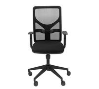 Chaise Motilla Synchro 3 positions tissu Noir Base pyramidale noire Accoudoir 1D Sans appui-tête Roulettes 65mm nylon