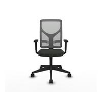 Chaise Motilla Synchro 3 positions tissu Noir Maille Gris Base pyramidale noire Accoudoir 1D Sans appui-tête Roulettes 65mm nylon