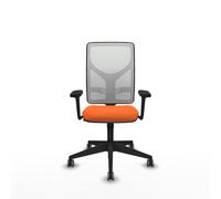 Chaise Motilla Synchro 3 positions tissu Orange Maille Blanc Base pyramidale noire Accoudoir 3D Sans appui-tête Roulettes 65mm pour moquette