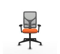 Chaise Motilla Synchro 3 positions tissu Orange Maille Gris Base pyramidale noire Accoudoir 3D Sans appui-tête Roulettes 65mm pour moquette