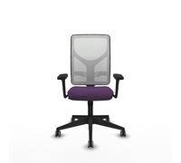 Chaise Motilla Synchro 3 positions tissu Pourpre Maille Blanc Base pyramidale noire Accoudoir 3D Sans appui-tête Roulettes 65mm pour moquette