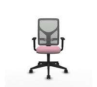 Chaise Motilla Synchro 3 positions tissu Rose Maille Gris Base pyramidale noire Accoudoir 1D Sans appui-tête Roulettes 65mm nylon