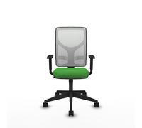 Chaise Motilla Synchro 3 positions tissu Vert Maille Blanc Base pyramidale noire Accoudoir 1D Sans appui-tête Roulettes 65mm nylon