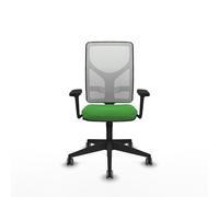 Chaise Motilla Synchro 3 positions tissu Vert Maille Blanc Base pyramidale noire Accoudoir 3D Sans appui-tête Roulettes 65mm pour moquette