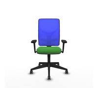 Chaise Motilla Synchro 3 positions tissu Vert Maille Bleu Base pyramidale noire Accoudoir 3D Sans appui-tête Roulettes 65mm pour moquette