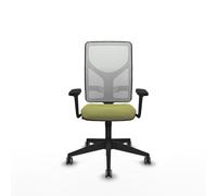 Chaise Motilla Synchro 3 positions tissu Vert olive Maille Blanc Base pyramidale noire Accoudoir 3D Sans appui-tête Roulettes 65mm pour moquette