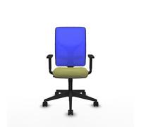 Chaise Motilla Synchro 3 positions tissu Vert olive Maille Bleu Base pyramidale noire Accoudoir 1D Sans appui-tête Roulettes 65mm nylon