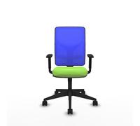 Chaise Motilla Synchro 3 positions tissu Vert pistache Maille Bleu Base pyramidale noire Accoudoir 1D Sans appui-tête Roulettes 65mm nylon
