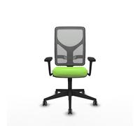 Chaise Motilla Synchro 3 positions tissu Vert pistache Maille Gris Base pyramidale noire Accoudoir 3D Sans appui-tête Roulettes 65mm pour moquette