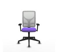 Chaise Motilla Synchro 3 positions tissu Violet Maille Blanc Base pyramidale noire Accoudoir 3D Sans appui-tête Roulettes 65mm pour moquette