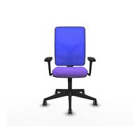 Chaise Motilla Synchro 3 positions tissu Violet Maille Bleu Base pyramidale noire Accoudoir 3D Sans appui-tête Roulettes 65mm pour moquette