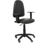 Chaise noire Ayna simili-jeu avec accoudoirs réglables et roulettes en parquet