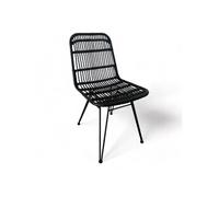 Chaise noire style nature aspect rotin en résine tressée et pieds en métal