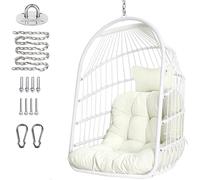 Chaise Oeuf Chaise Pliable en Osier rotin Suspendue Chaise balançoire Intérieur extérieur Patio Chaise en Osier Hamac avec kit de Suspension en Acier Inoxydable Coussin résistant aux UV