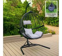 Chaise Oeuf Noir Balançoire suspendue en rotin Jardin Extérieur Intérieur & Coussins