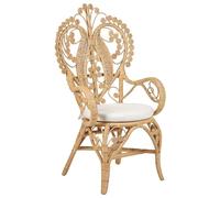 Chaise Paon en Rotin Clair et Coussin en Polyester Déhoussable Tissage Massif Carrara