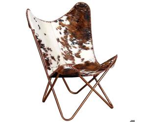 Chaise papillon cuir - JILL - Marron et blanc - Cuir de vachette véritable - 74x66x90 cm - Siège 59 cm de large