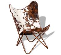 vidaXL Chaise papillon en cuir de vache marron et blanc