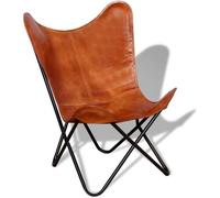 Chaise papillon en cuir véritable - Marron - Style rétro - Fauteuil salle à manger