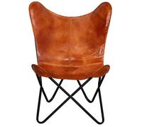 Chaise papillon en cuir véritable - WIENS - Marron - 74x66x90 cm - Artisanal - Ergonomique - Durable