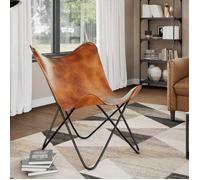 Chaise papillon en cuir - VIDAXL - Marron - Style vintage - Pour intérieur
