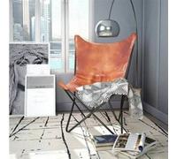 Chaise papillon Marron Cuir véritable Brun