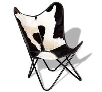 vidaXL Chaise papillon 243729 en cuir de vache noir et blanc