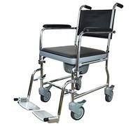 Chaise percée à roulettes en acier inoxydable avec siège rembourré, freins et repose-pieds, tabouret de toilette for personnes âgées, sécurité/antidérapant