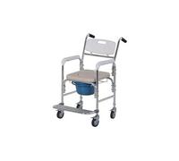 chaise percée à roulettes - fauteuil roulant percé - chaise de douche - seau amovible, accoudoirs, repose-pied - acier chromé hdpe blanc