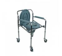 Mobiclinic, Chaise percée à roulettes, Mod. muelle, Marque européenne, Pot, Pliable, Réglable en hauteur, Toilette avec couvercle, Accoudoirs rembourrés, Freins, Acier chromé