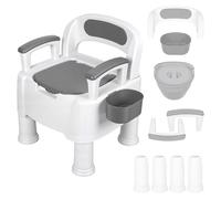 Chaise percee adulte portable reglable, chaise toilette senior hauteur ajustable, commode wc mobile avec accoudoirs amovibles, toilette de chambre adulte, panier lateral, pieds antiderapants (Gris)