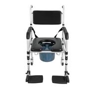 Chaise percée avec roulettes - Chaise de douche réglable en hauteur - Pliable et mobile avec bidet - Robuste - Pour salle de bain, hôpital et maison de soins - Charge maximale : 160 kg