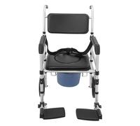 Chaise percée avec roulettes, pliable, hauteur réglable, 3 niveaux, 2 roues avec freins, capacité de charge 150 kg