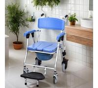 Chaise percée de chevet avec siège rembourré réglable, seau amovible et freins pour toilettes portables et douche