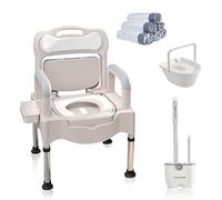 Chaise percée de chevet portable pour adultes et personnes âgées - Hauteur réglable - Supporte 300 kg - Chaise percée d'intérieur avec accoudoirs et boîte à mouchoirs