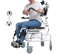 Chaise percée de douche inclinable avec 4 roues silencieuses verrouillables, seau amovible, siège rembourré et inclinaison réglable à 45° pour personnes âgées