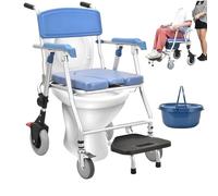 Chaise percée de douche mobile avec roulettes, hauteur réglable pour personnes âgées, seau amovible pour faciliter le transport et l'hygiène