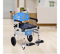 Chaise percée de douche pliante avec accoudoirs réglables et roulettes pour personnes âgées et handicapées