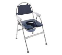 Chaise percée, grise, 150 kg, réglable en hauteur sur 5 positions, 86 à 96 cm, pliable, avec cadre en acier inoxydable et poêle de lit amovible, pour personnes âgées et soins (bleu marine)