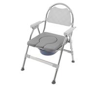 Chaise percée, grise, 150 kg, réglable en hauteur sur 5 positions, 86 à 96 cm, pliable, avec cadre en acier inoxydable et poêle de lit amovible, pour personnes âgées et soins (gris)