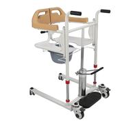 Chaise percée hydraulique pour patient - Fauteuil roulant convertible 3 en 1 avec siège divisé à 180°, pot amovible et table à manger, hauteur réglable pour soins à domicile