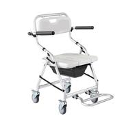 Chaise percée pliable avec roulettes à pédales verrouillables, seau amovible, design 3 en 1 pour salle de bain, douche et assistance à la mobilité