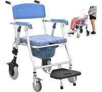 Chaise percée pliable avec roulettes pour personnes âgées et handicapées, bras antidérapants, solution de toilette de chevet pour une utilisation sûre et pratique